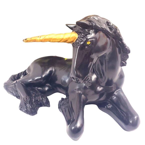 Black Unicorn Statue Vintage 1981 Universal Statuary Gold Horn 14” 80s Figurine - Picture 1 of 10